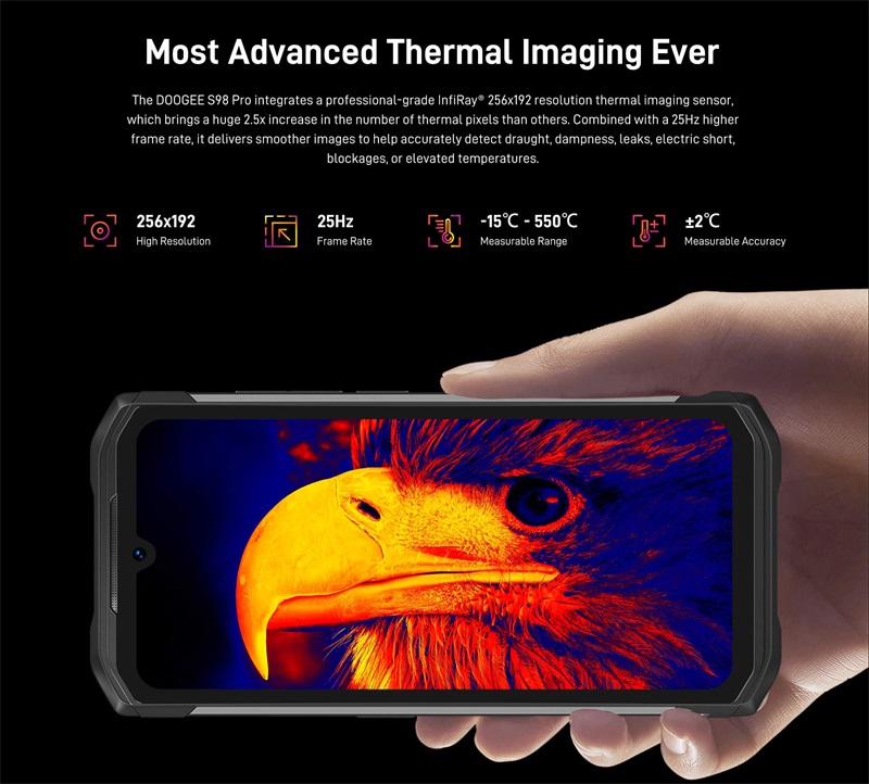 DOOGEE S98 Pro Helio 8 Core Android 12 6,3 pouces 8 Go de RAM 256 Go de ROM Smartphone robuste