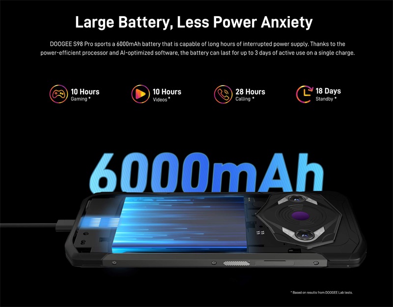 DOOGEE S98 Pro Helio 8 Core Android 12 6,3 pouces 8 Go de RAM 256 Go de ROM Smartphone robuste