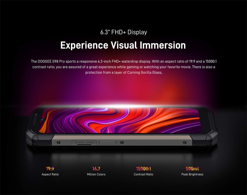 DOOGEE S98 Pro Helio 8 Core Android 12 6,3 pouces 8 Go de RAM 256 Go de ROM Smartphone robuste