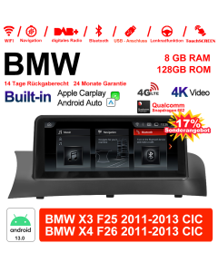 10.25" Qualcomm Snapdragon 662 Android 13.0 4G LTE Autoradio / Multimédia USB WiFi Navi Carplay Pour BMW X3/X4  F25/26 (2011-2013) CIC