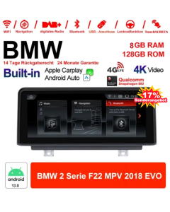 12.3 Zoll Qualcomm Snapdragon 662 8 Core Android 13.0 4G LTE Autoradio / Multimedia USB Carplay Für BMW 2 Series MPV (2018) EVO