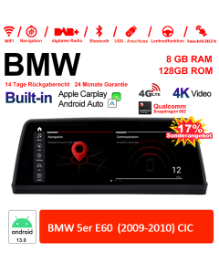 10.25 Zoll Qualcomm Snapdragon 662 8 Core Android 13.0 4G LTE Autoradio / Multimedia USB WiFi Navi Carplay Für BMW 5 Series E60 (2009-2010) CIC