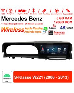 12.3 pouces Qualcomm Snapdragon 662 8 Core Android 13 4G LTE Autoradio/Multimédia 6Go RAM 128Go ROM Pour Benz Classe S W221 2006-2013 Carplay intégré