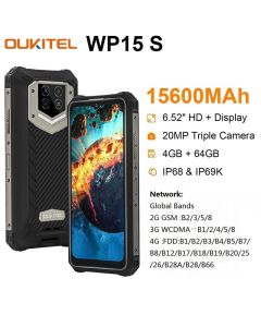 OUKITEL WP15S Octa Core 4G Android 11 6,52" HD+ Écran 4 Go + 64 Go Smartphone robuste étanche