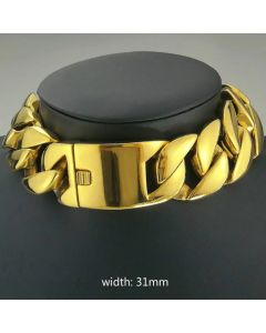 Goldfarbener 316l Edelstahl poliert 31 mm breite Kette 40-55 cm Halskette Schmuck N397