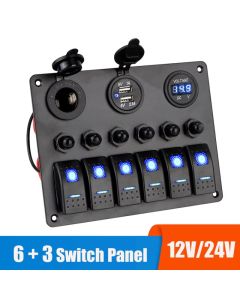 Panneau de commutation de voiture à 6 boutons 12V 24V, fusible 15A, disjoncteur marin, voltmètre, testeur de lumière, bascule, chargeurs USB