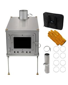 Zusammenklappbarer Outdoor-Ofen aus Titan mit Kamin | Leichter Holzofen für Camping & Trekking