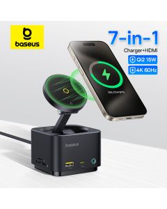 Chargeur sans fil magnétique Baseus pour iPhone 16/15 Pro Max MagSafe Qi2 15 W PD rapide USB Hub 4K 60 Hz USB 3.1 SD TF Chargeur de téléphone
