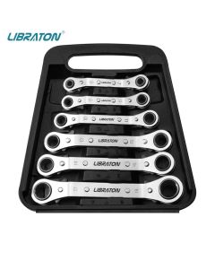 Libraton Offset-Schraubenschlüssel-Set, metrisch, 6-teilig, Ratschendoos, Schraubenschlüssel 6–19 mm, mit Aufbewahrungsbox