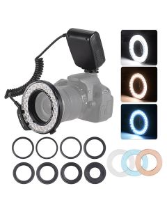 Macro LED ring flash light LCD display 3000-15000K GN15 power control with 3 flash diffusers
