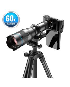 60X Handy-Teleskopobjektiv, astronomisches Tele-Zoomobjektiv mit ausziehbarem Stativ für iPhone, Huawei, alle Smartphones