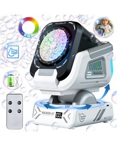 Die verbesserte Version der Seifenblasenmaschine mit Fernbedienung, automatischer Drehung und RGB-Licht