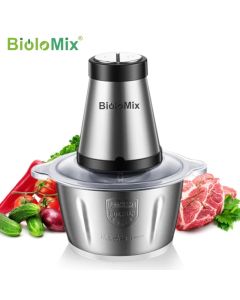 BioloMix 2 Geschwindigkeiten 500W Edelstahl 2L Kapazität Elektrische Chopper Fleischwolf  Küchenmaschine Slicer