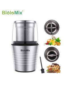 BioloMix 2-in-1 Nassen und Trockenen Doppel Tassen 300W Elektrische Gewürze und Kaffee Bean Grinder Edelstahl stahl Körper und Miller Klingen
