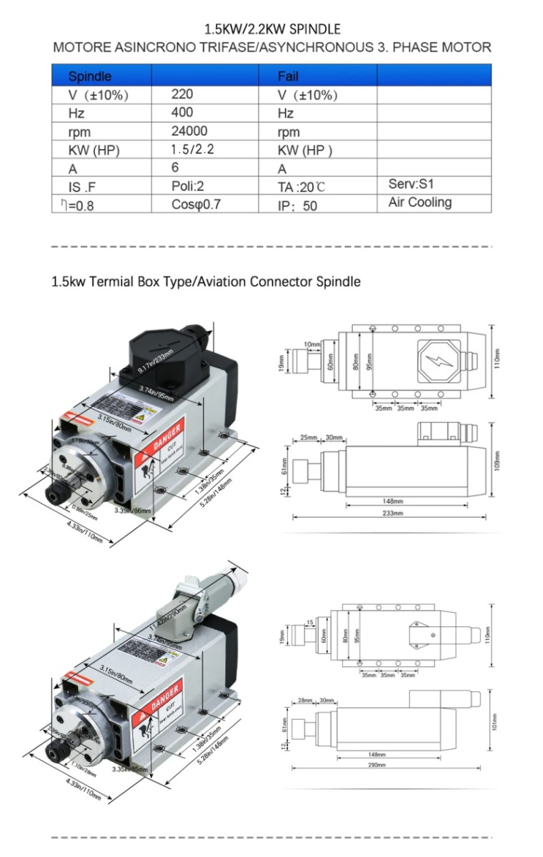 moteur de broche refroidi par air